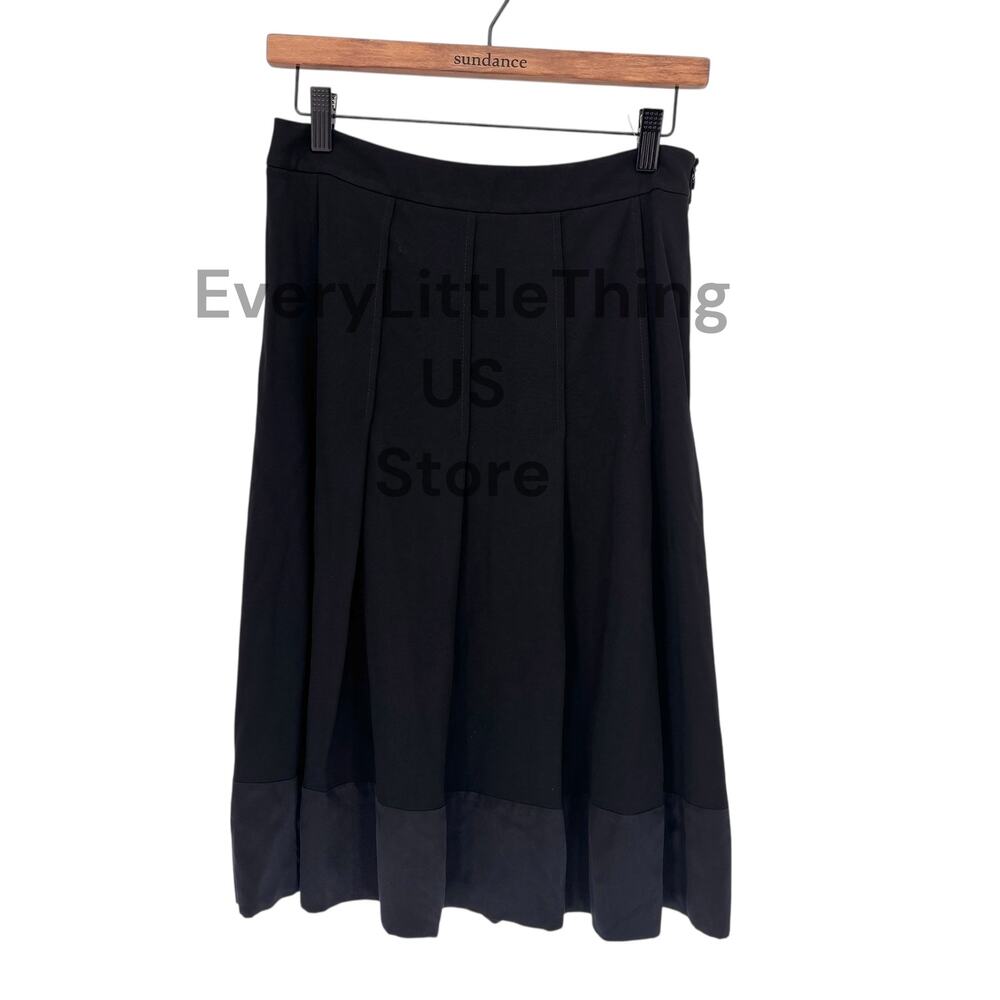 NWOT DKNY Pleated Skirt M Blk Satin Trim Rayon Knee Length Business Office Party